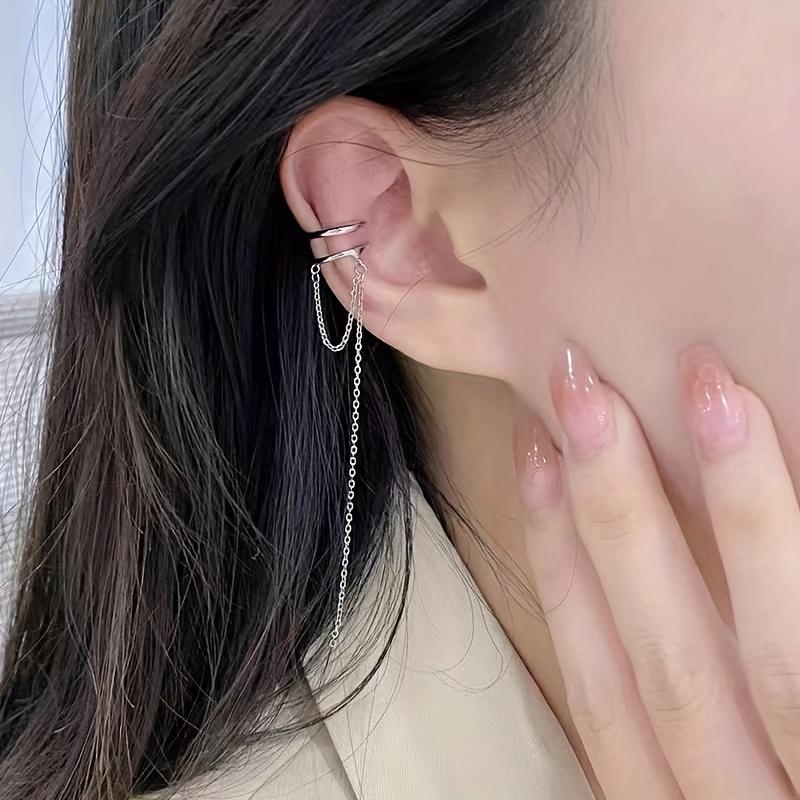 Sweet Cool Spicy Style Asymmetrical Chain Tassel Long Ear Cuff