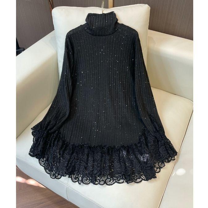 

Осінньо-зимовий модний стиль, мереживна вставка, базова сорочка, тонка, однотонна, вільного крою, повсякденна, з довгими рукавами. S чорний