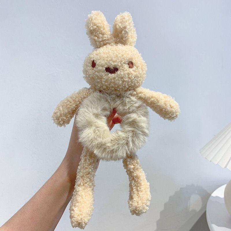 Women Faux Fur Ball Scrunchies Cute Cartoon 3D Bear Hairband Elastic Hair Rope Bands Ties Ponytail Holder Girls Hair Accessories