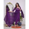 Women's Rayon Embroidered Flared Kurta with Pant And Dupatta Sets