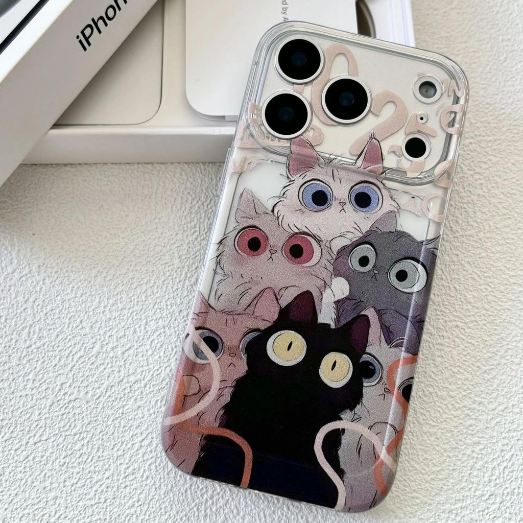 Cute Onlookers Cat Applicable Apple 16/17pro Mobile Phone Case IP15 Transparent Space Case 14 All-inclusive 13 Soft 12