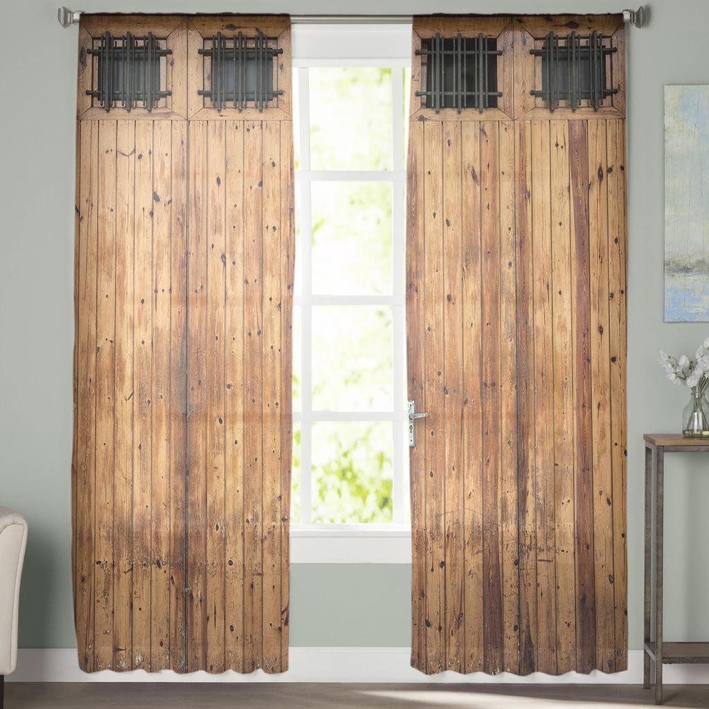 Vintage Bauernhaus Holztür Transparente Vorhänge Modernes Gazevorhang für Wohnzimmer Schlafzimmer Voile Garn Vorhänge