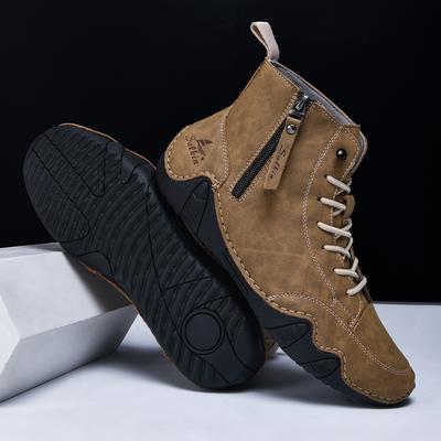 New 2026 Handmade Leather Casual Shoes Men Ankle Boots Side Zipper Comfortable Breathable Sneakers Anti-Slip Outdoor Walking