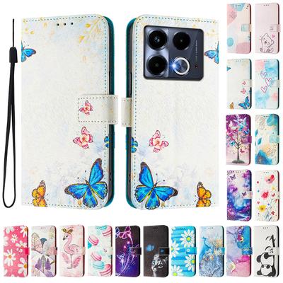 Luxusní malované kožené pouzdro s motivem rodiny motýlů ve stylu knihy pro Infinix Smart 4, Hot 9 Play, Hot 10 Play, Smart 6, X680, HOT 8, X650, HOT 40...