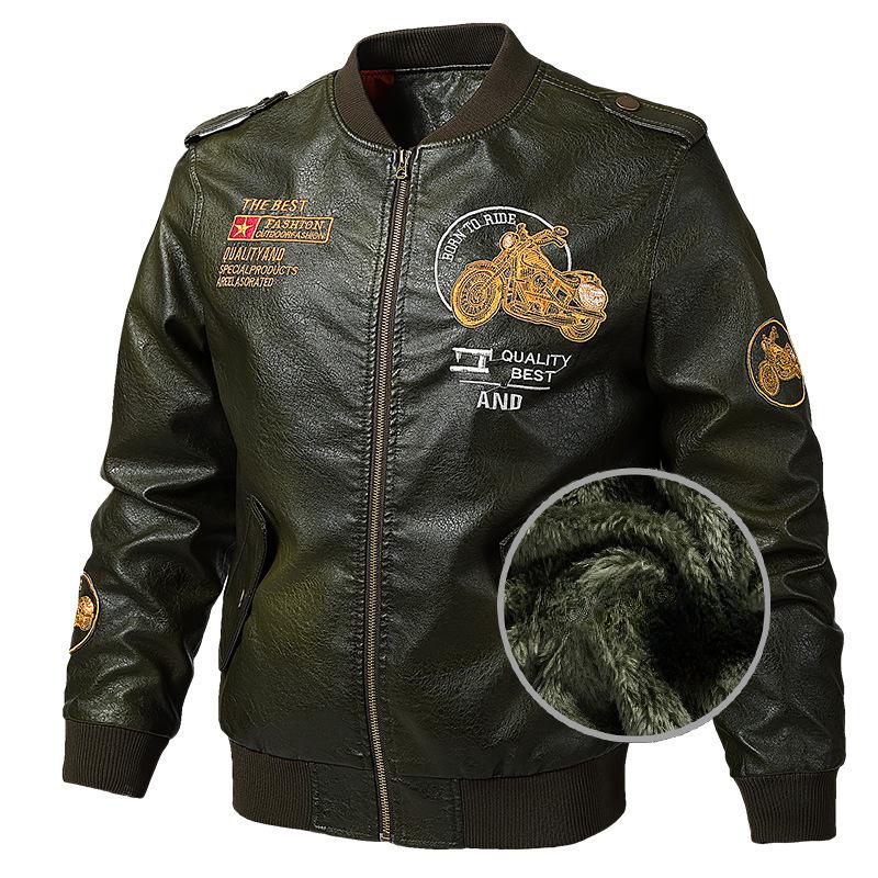 Fleece Thickened PU Leather Jacket Men's Thickened Men's Cotton-padded Clothes and Motorcycle Clothes Men's
