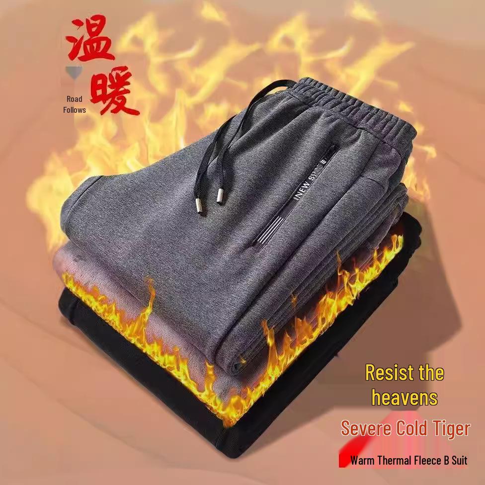 Men's Winter Fleece-Lined Sweatpants – Thick, Loose, Cuffed, Casual, and Warm.