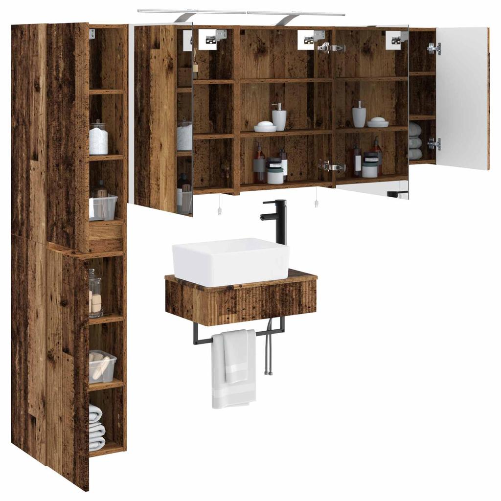 Bathroom Furniture Set 5 Pcs Reclaimed Wood Engineered Wood and Glass