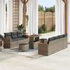 10-Piece Garden Sofa Set with Grey Cushions Poly Rattan Acacia, Garden Dining Set 3 3364963