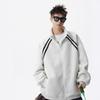 Men's Winter Patchwork Stand Collar Hoodie - Trendy Striped Casual Jacket