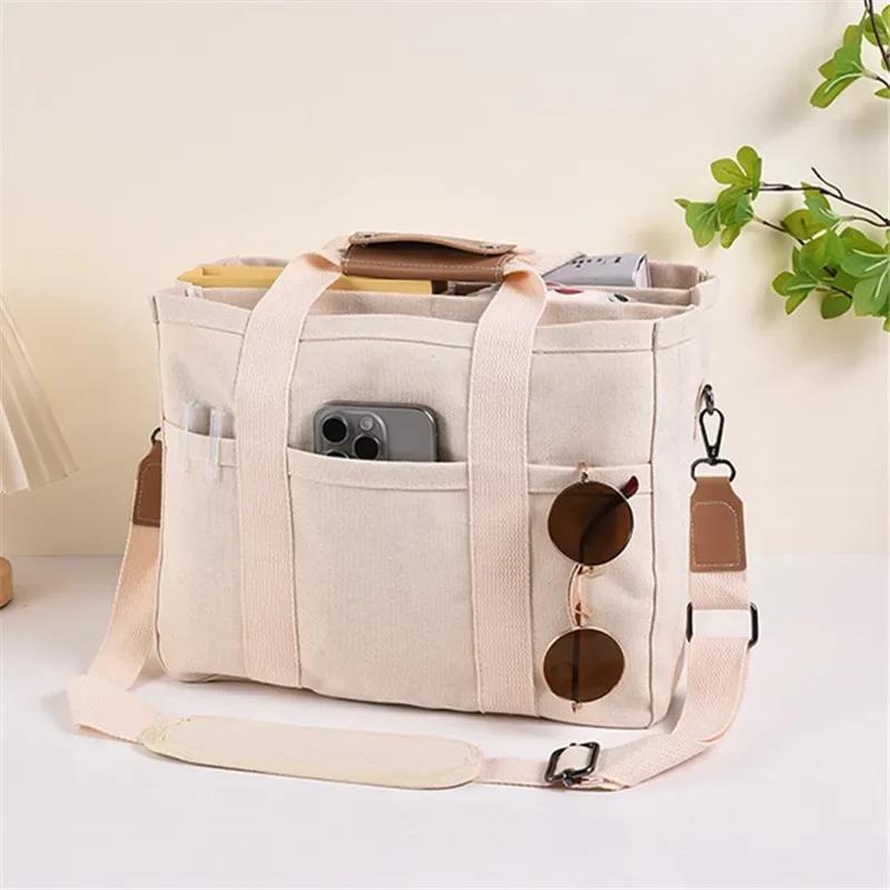 Thickened Canvas Tote Bag, Multi Functial Single Shoulder Crossbody Bag, Large Capacity Handbag with Multi-layer Storage Bag