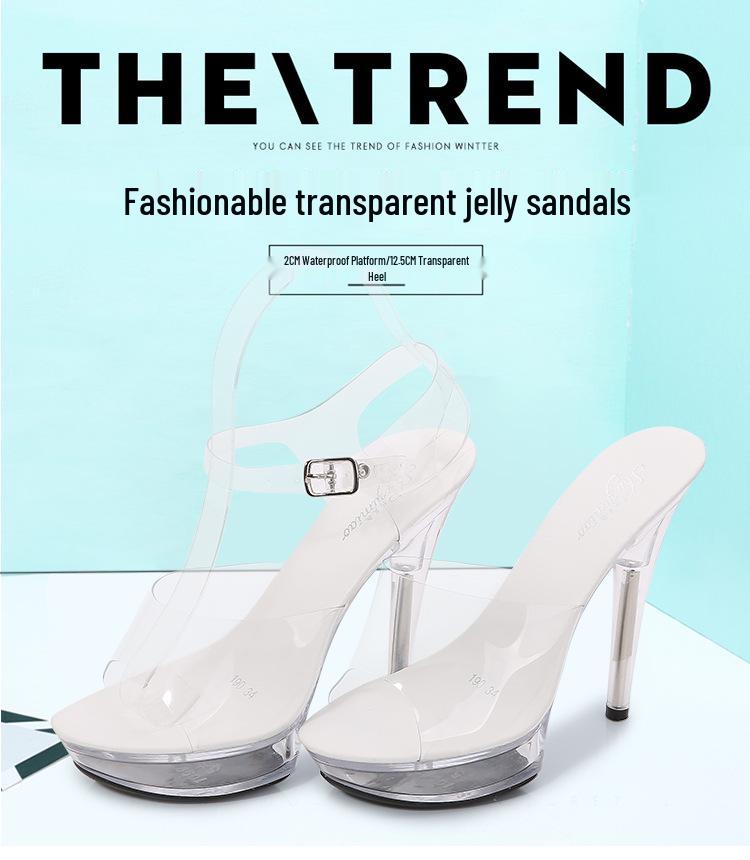 1099 Sexy High Heels: 13CM Stiletto Platform Sandals, Crystal-Clear Wedding & Banquet Shoes