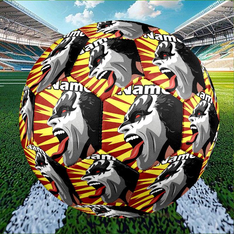 Custom Name Personalized Kiss Rock and Roll Print Size 5 Soccer Ball Training & Match Football, for Team, Kicking, Gift for Football Enthusiasts