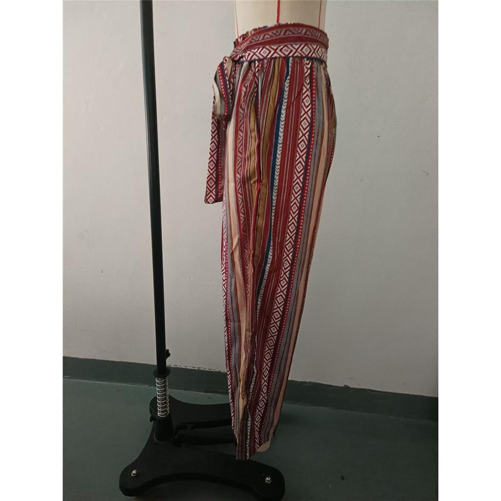 Women's ethnic style casual striped wide-leg pants