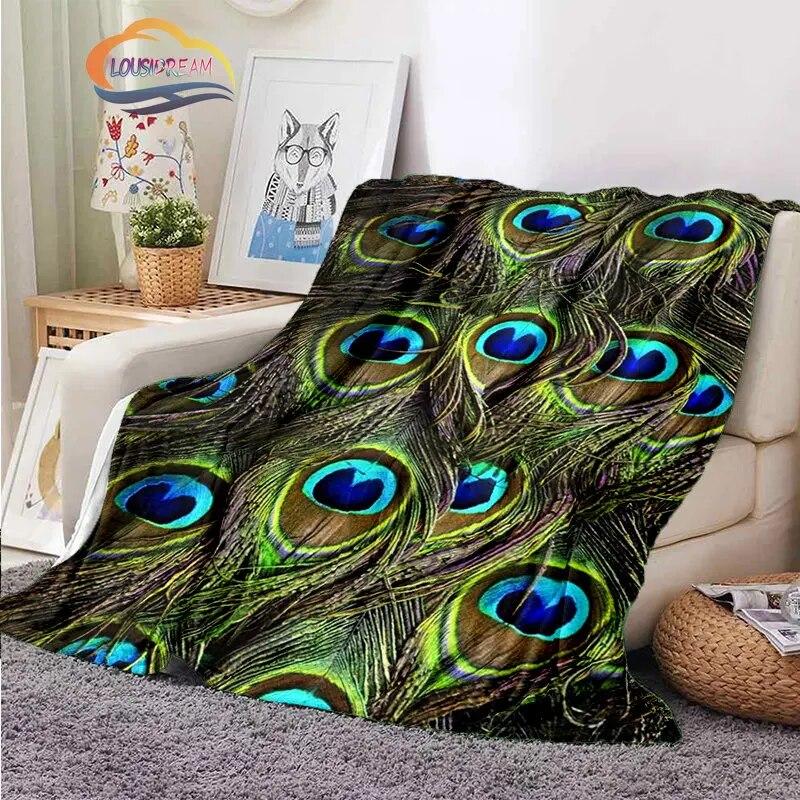 Peacock Feather Flannel Blanket Children's Blanket Sofa and Bed Warm Blanket Office Blanket Portable Travel Camping Blanket
