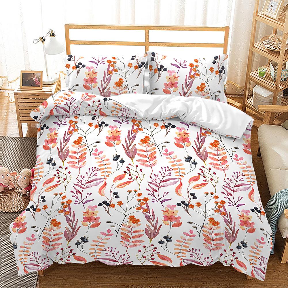Bedding Three-Piece Set Quilt Cover Pillowcase 3D Digital Printing Plant Leaf Fruit Kit