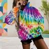 Women Plus Size Long Sleeve Drawstring Hoodie Galaxy Space Print Black Kangaroo Pocket Pullover