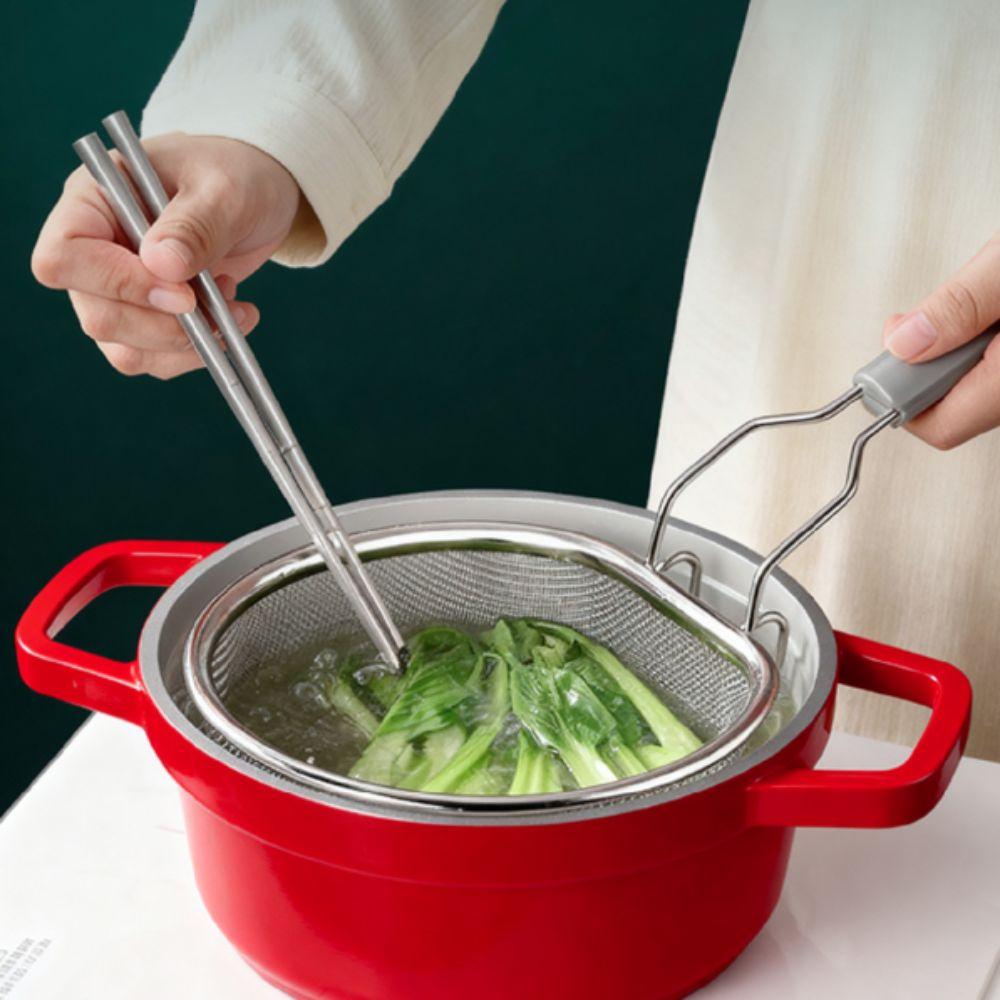 Hook Design Stainless Steel Fry Basket Heat-resistant Noodle Drainer Hot Pot Strainer  Home