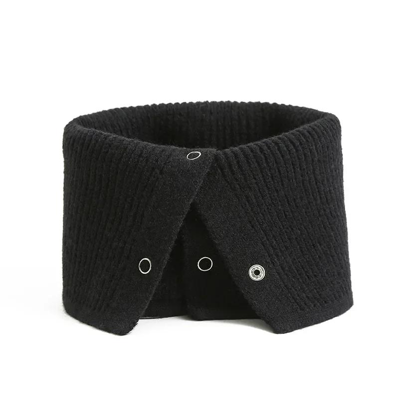 Solid Knitted Ring Scarf Autumn Winter Men Women Button Neck Cover Neckerchief Warm Windproof Wrap Scarf Fashion Choker Muffler