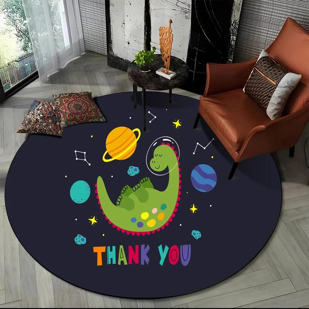 Cartoon Dinosaur Round Carpet Outer Space Cute Dino Area Rug for Living Room Bedroom Sofa Decor Non-slip Children's Crawling Mat