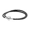 Pandora Cow Leather Double Circle Braid 925 Silver Bracelet, Same Style for Men and Women, Couple Model, Black Black 41 Book Shape Jewelry Box