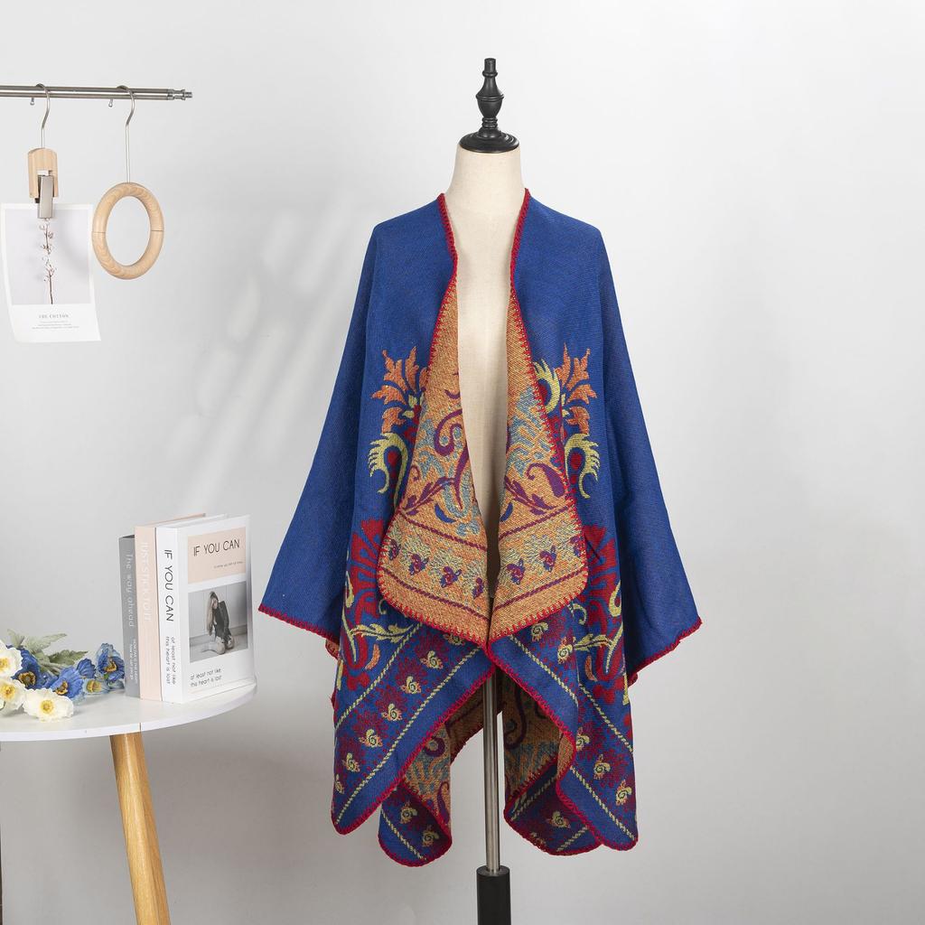 Double-Sided Imitation Cashmere Jacquard Split Women'S Shawl Warm Thickened Shawl Air-Conditioned Room Travel Cloak