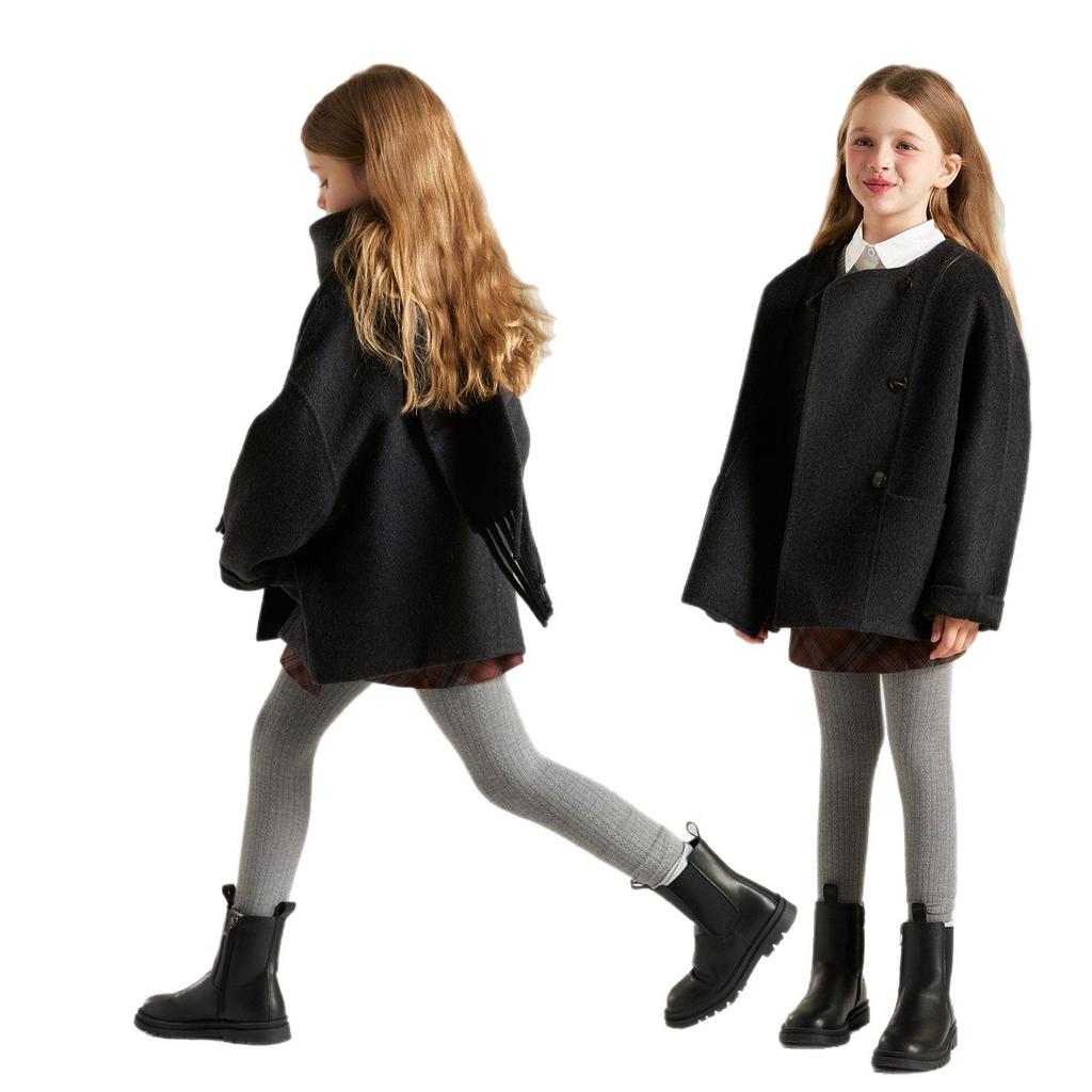 Girls' 2025 Double-Sided Wool Coat - Winter Warm, Collarless, Loose-Fit Layering Coat