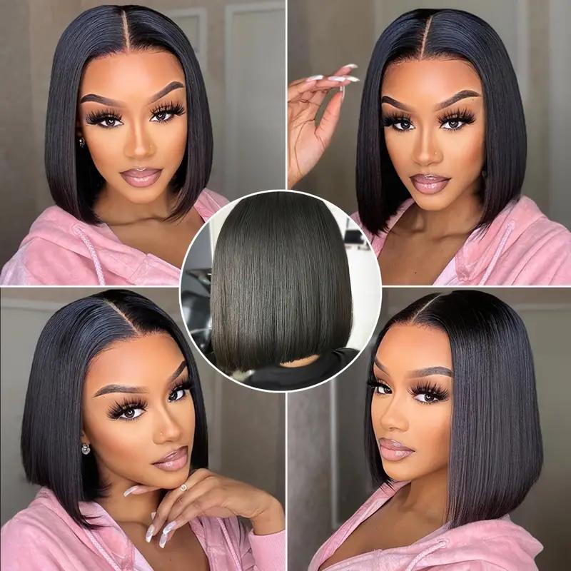 2026 neue Bone Straight Kurze Bob Perücken Glueless Echthaarperücken Transparentes Spitzen-Frontal-Perücke für Damen Pre-Plucked