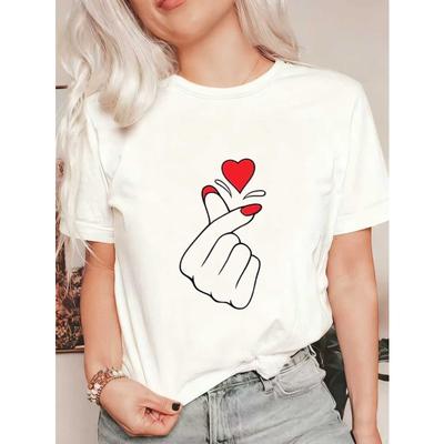 Übergroßes T-Shirt Schwarzes Herz Handgesten-Print Lässige Streetwear Sommer-Oberteil für Damen