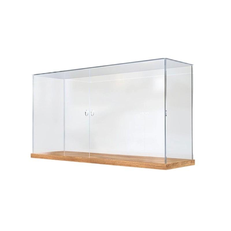 Clear Dustproof Plush Toy Organizers With Bamboos Base Acrylic Display Case For Bedroom And Study Room Storage