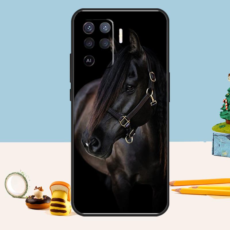 Beautiful Black Horse Case For Oppo A76 A96 A16 A17 A57 A60 A40 A80 A18 A38 A58 A78 A98 A15 A54 A74 A94 A6 A5 Pro