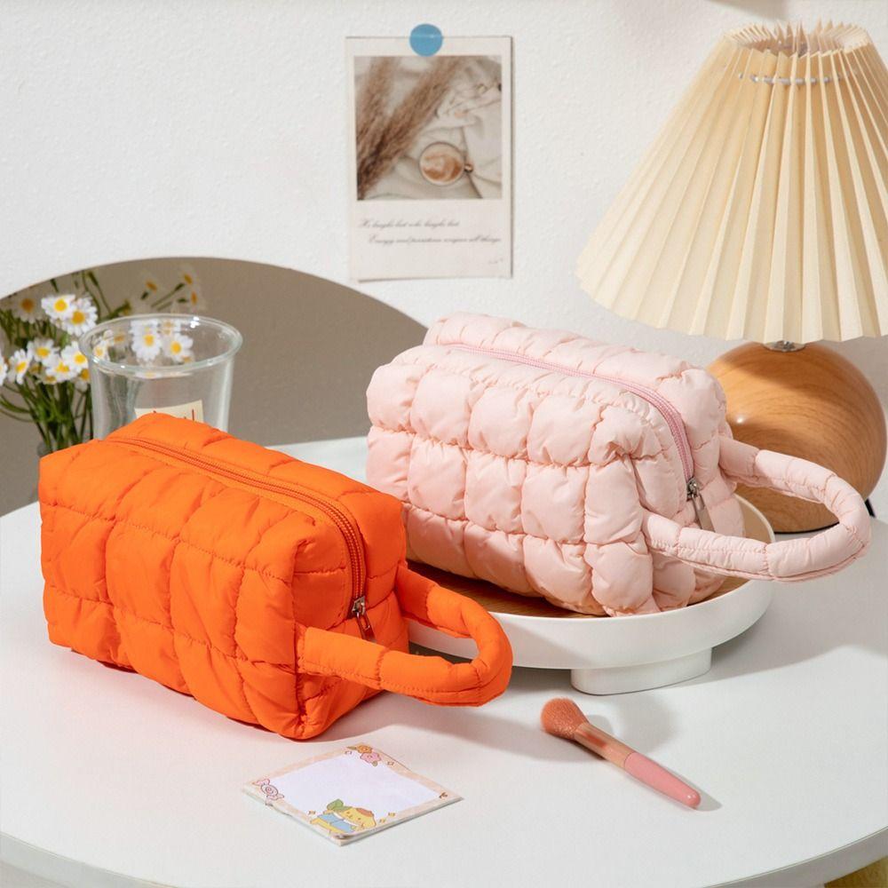 Soft Touch Handheld Makeup Bag Solid Color Multi-functional Toiletry Bag Large Capacity Cosmetic Bag Home Travel