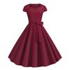 Kjole til dame V-hals Belte Sløyfedekor A-linje Stor sving Tettsittende Høy midje Ensfarvet Retro Kortermet Prinsessestil Dame Midi Dr