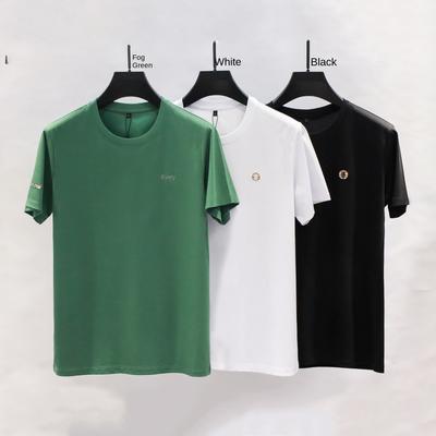 Primavera Verano Ropa de Hombre Seda Camiseta de Manga Corta con Cuello Redondo para Hombre