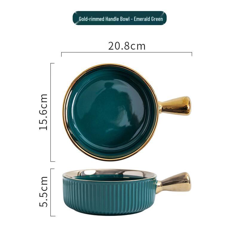 

Ruhan Light Luxury Ceramic Striped Handled Bowl