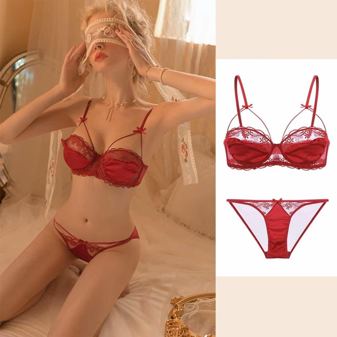 

Женский ультратонкий бюстгальтер и трусики Комплект бюстгальтера на косточках Сексуальный комплект нижнего белья с полыми чашками Комплект нижнего белья во французском стиле Комплекты бюстгальтеров с маленькой чашкой 34/75AB вино красного