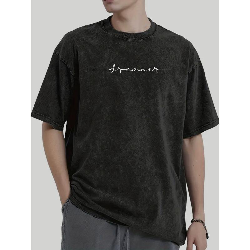 

European sizes Men S Vintage Washed T-Shirt- Black Circle Print Street Style, Loose Fit Crew Neck, Daily Comfort, Breathable Fabric 5XL чорний