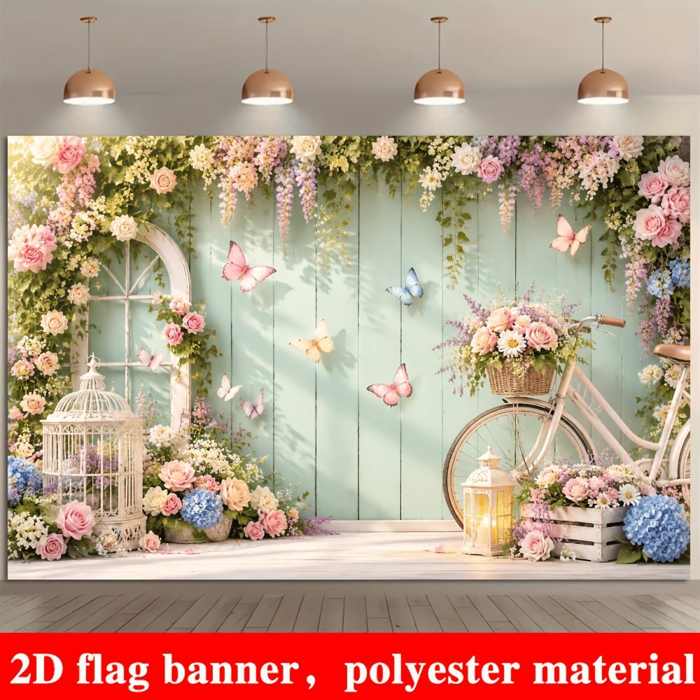 1Pcs Romantic Spring Floral Garden Retro Bike Decoration Background Spring Backdrop Decorations For Photo Studio Booth Party