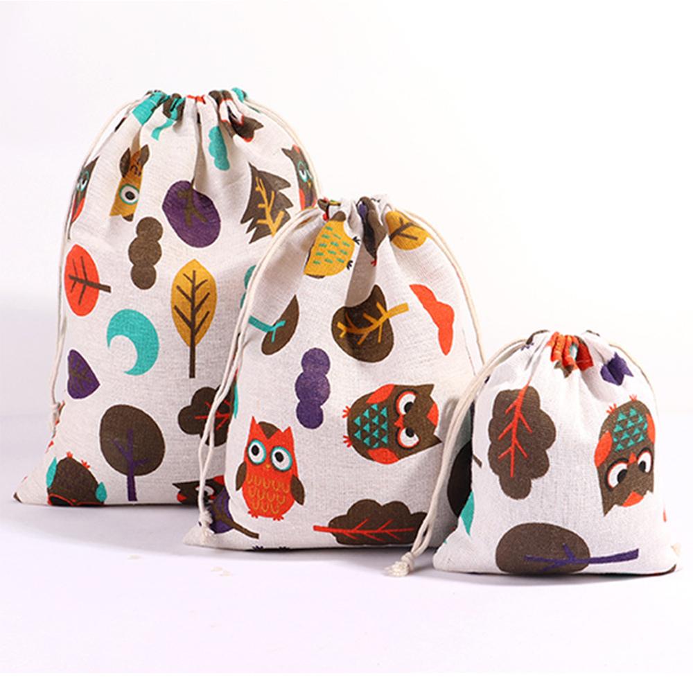 1pc Cute Cartoon Cotton Drawstring Shopping Bag Eco Reusable Folding Grocery Cloth Underwear Case Travel Home Storage Bag New
