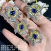 New Jewelry Set Sapphire Necklace Earrings Ring Petal Shaped Fashion High-end Light Luxury Women