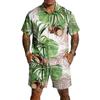 Men's Casual Printed Top and Drawstring Shorts Set Lightweight Breathable Set for Summer