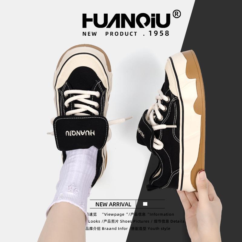 Global black canvas shoes women's ugly and cute 2025 spring women's shoes versatile casual student board shoes ZHQ-HQ075