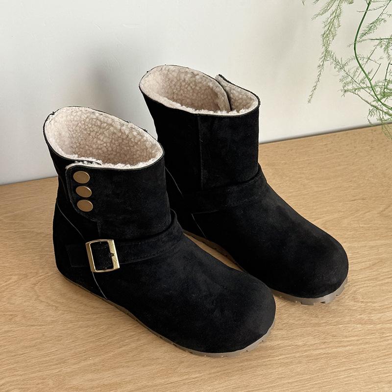 Women's Large Size Mid-calf Soft Sole Heightening Winter Warm Fur One Anti-slip Snow Boots Plush Lined Ankle Boots Outdoor Sports Martin Cotton Boots