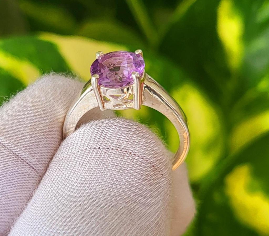 Natural Purple Amethyst Gemstone 925 Sterling Silver Ring Size 6.5 US, Gift A35