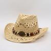 New Vintage Summer Beach Bohemian Straw Hat Shell Women Men Western Cowboy Hats Wooden Beads Hollow Out Sun Hat Holiday Cap