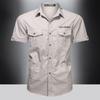 Summer Men‘s Tooling Shirt Breathable Sweat-Absorbent Cotton  Short-Sleeve Men Soft Solid Color Turn-Down Collar Shirts Plus Size
