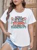 Plus Size Colorblock Letter Print T-Shirt Casual Short Sleeve Top For Spring & Summer Women's Plus Size Clothing