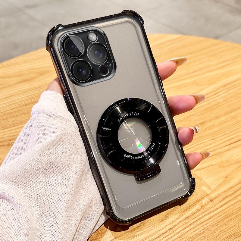 Applicable To IPhone16 Mobile Phone Case Transparent Magnetic Bracket 13 Apple 15/14 Promax Airbag Anti-fall Cover