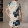 Men Plus Size Printed Round Neck Short Sleeve Top Drawstring Pocket Shorts Two Piece Set