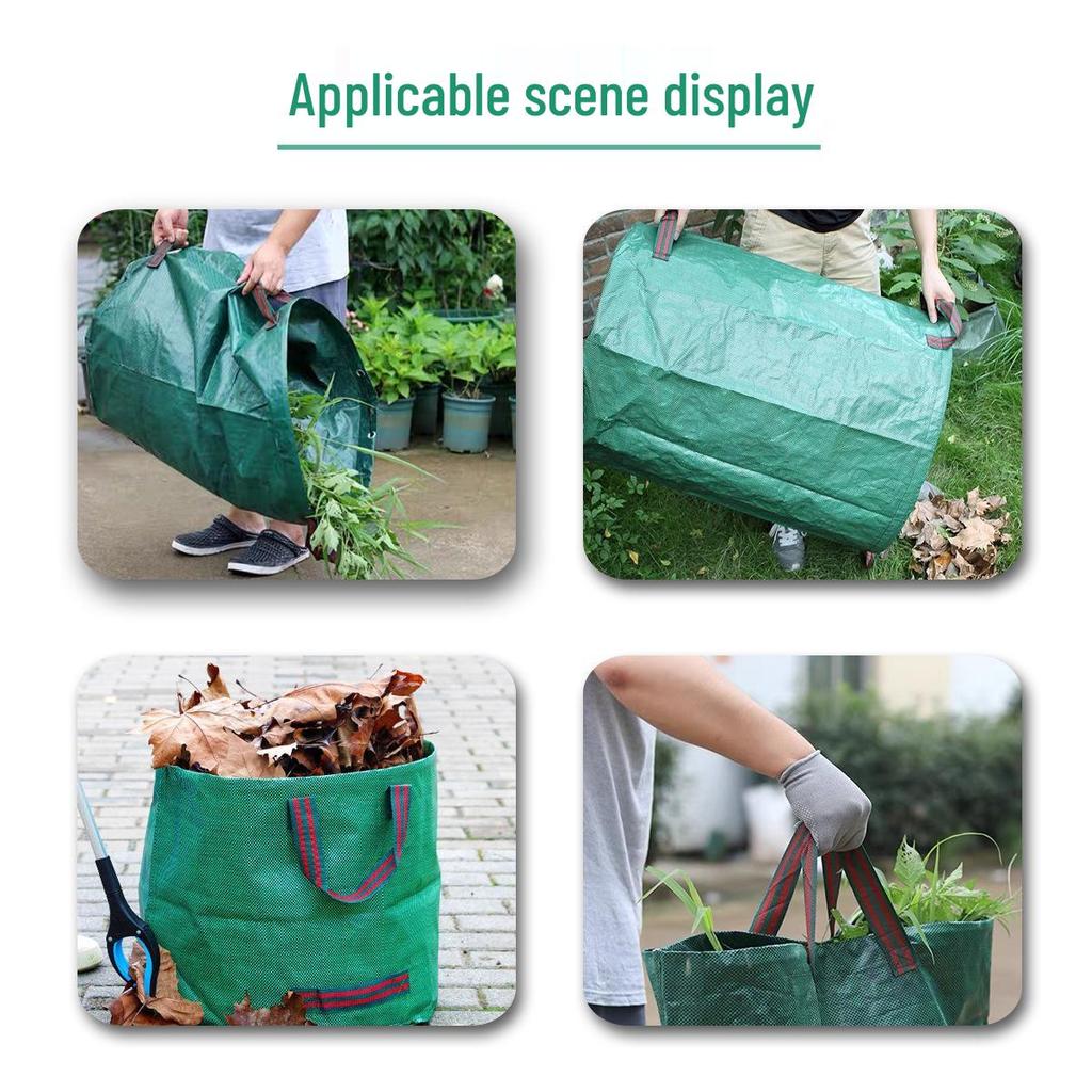 Green Garden Leaf Collection Bag: Reusable Plastic Trash Bag for Yard Cleanup