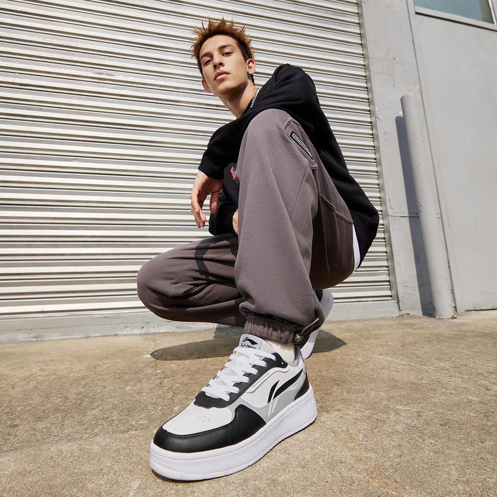 Li Ning Doda Casual Versatile White Sneakers Breathable Non-Slip Durable Height Increasing Low-Top Skate Shoes Men Sneakers Black AGCT333-2